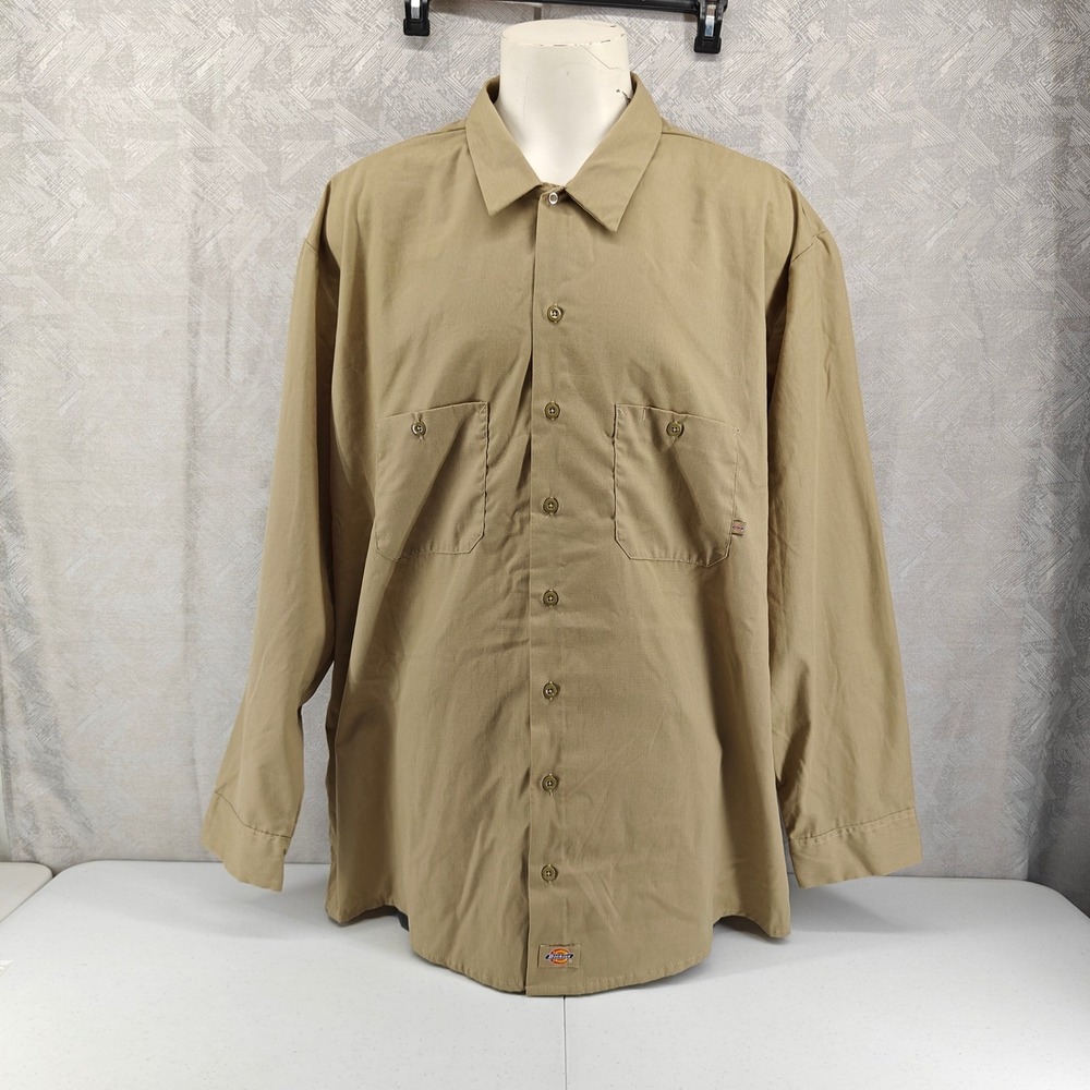 Dickies Shirt Mens 5XL XXXXXL Tan Beige Khaki Button Down Long Sleeve Workwear